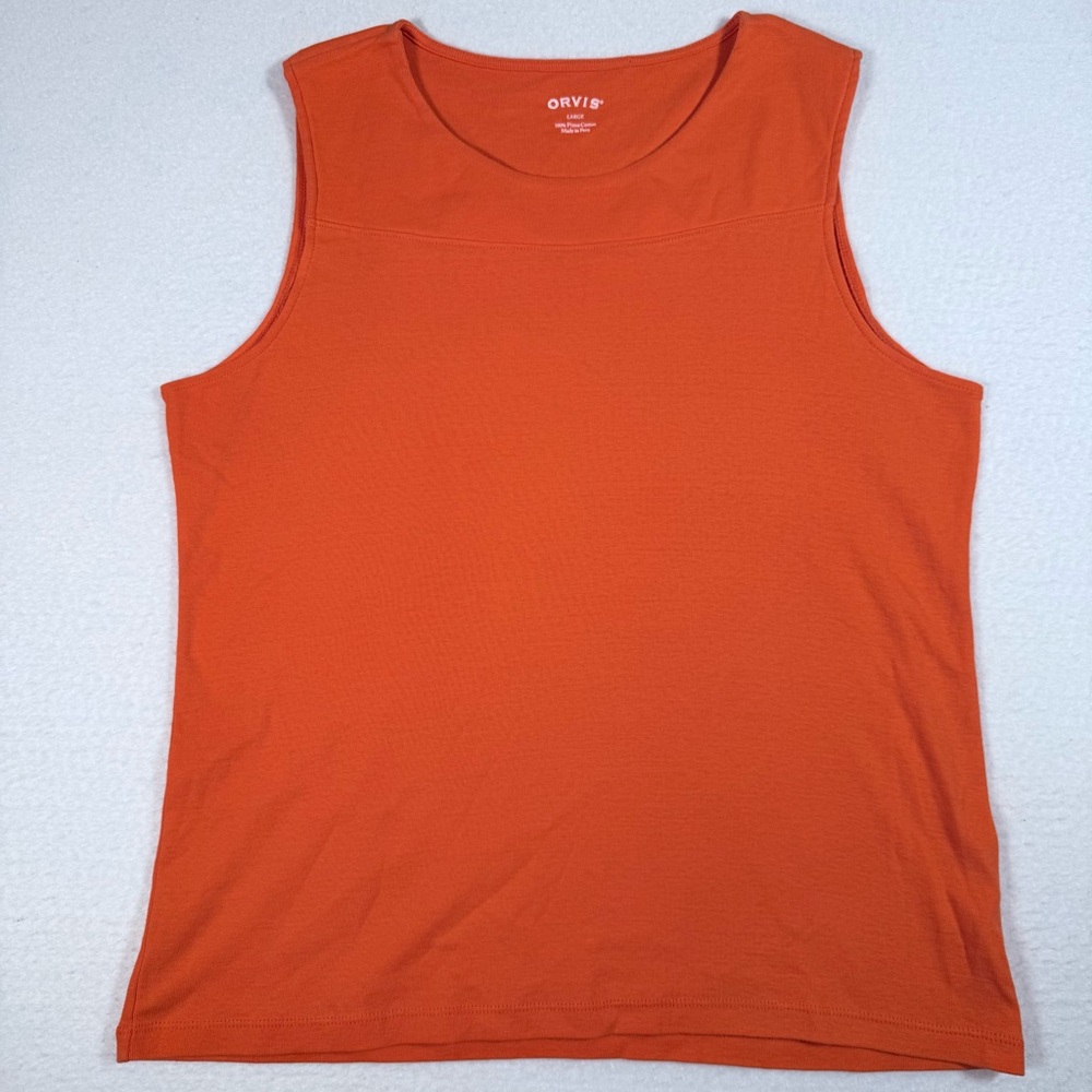 Orvis Orange 100%‎ Pima Cotton Tank Top Sz Large Tangerine Colorful Halloween